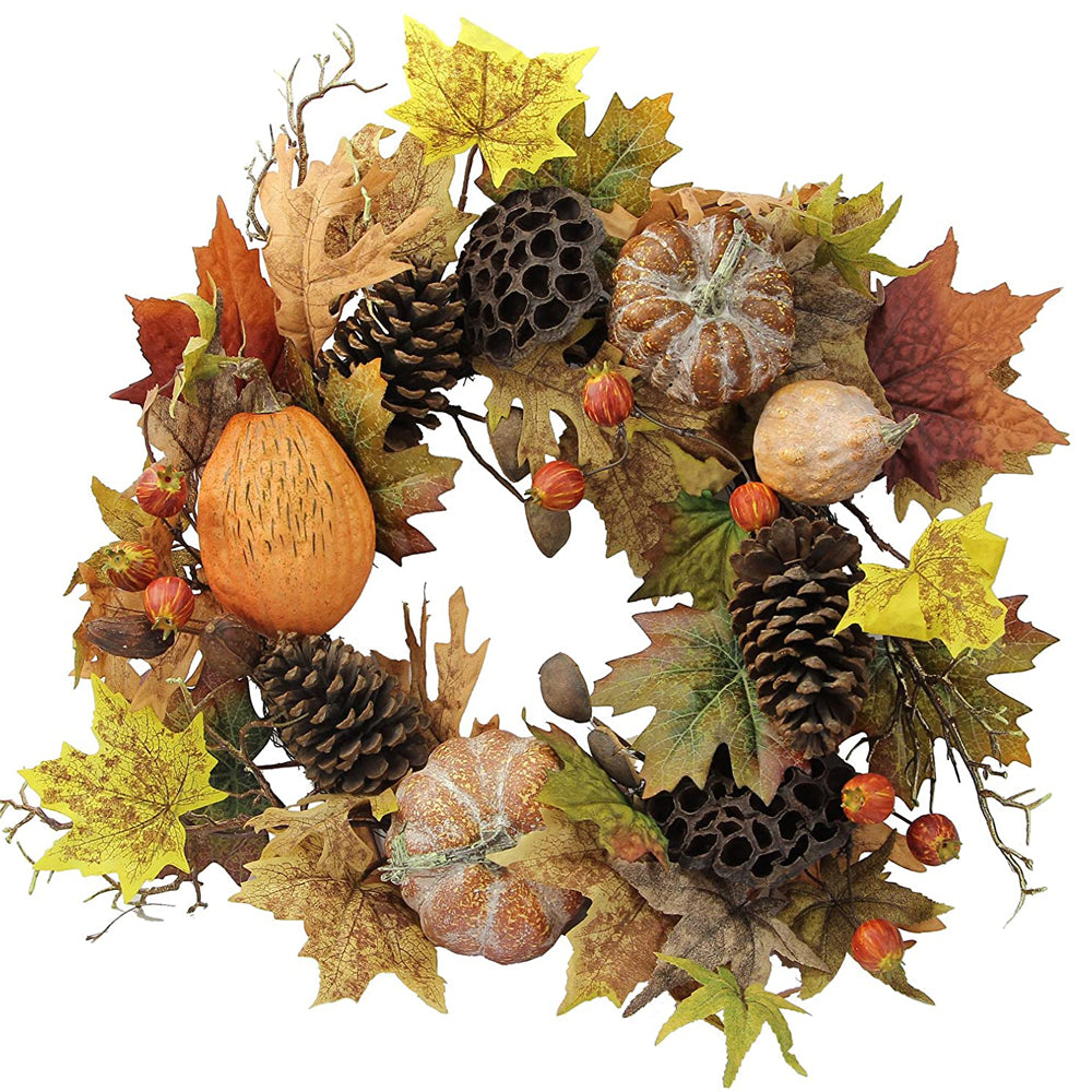 GFW6010-NATURAL Artificial Lotus Pod/Pumpkins/Pine Cone/Maple Leaves/Berries 24" Autumn