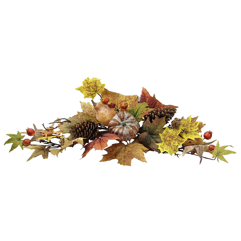 GFW6011-NATURAL Artificial Lotus Pod/Pumpkins/Pine Cone/Maple Leaves/Berries Fall Festive Harvest Display Swag30"Autumn