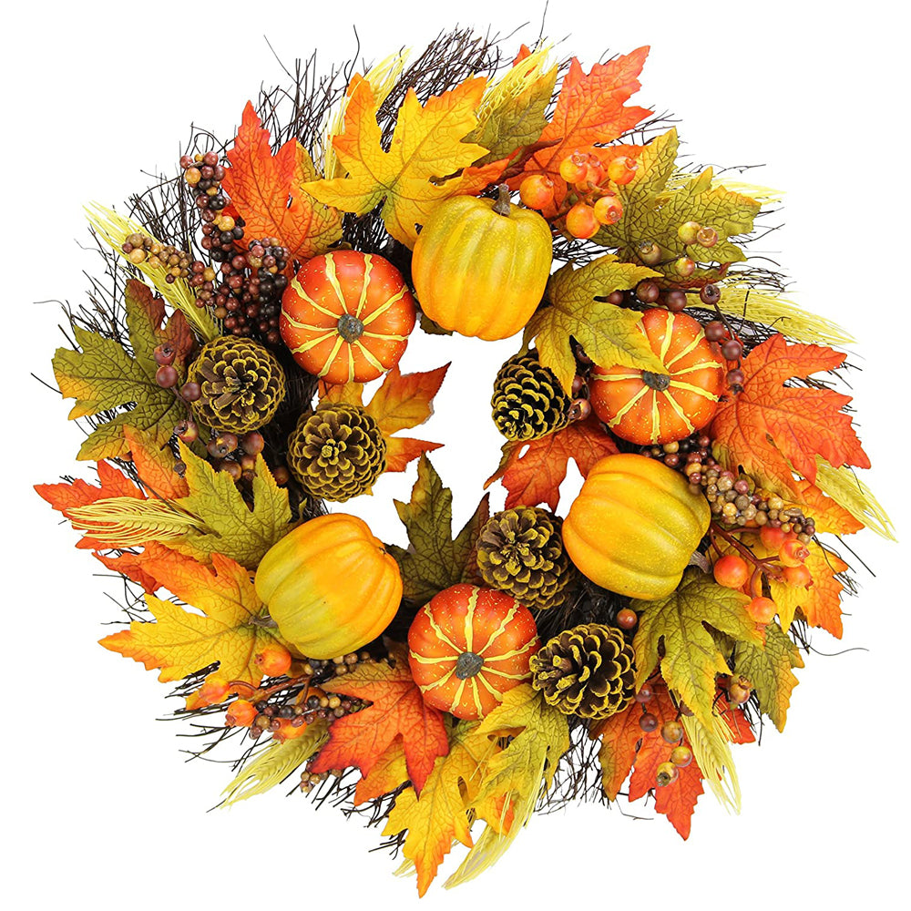 GFW7008-OR/YW/GN 24" Faux Pumpkins Pinecone Maple Leaf Berry