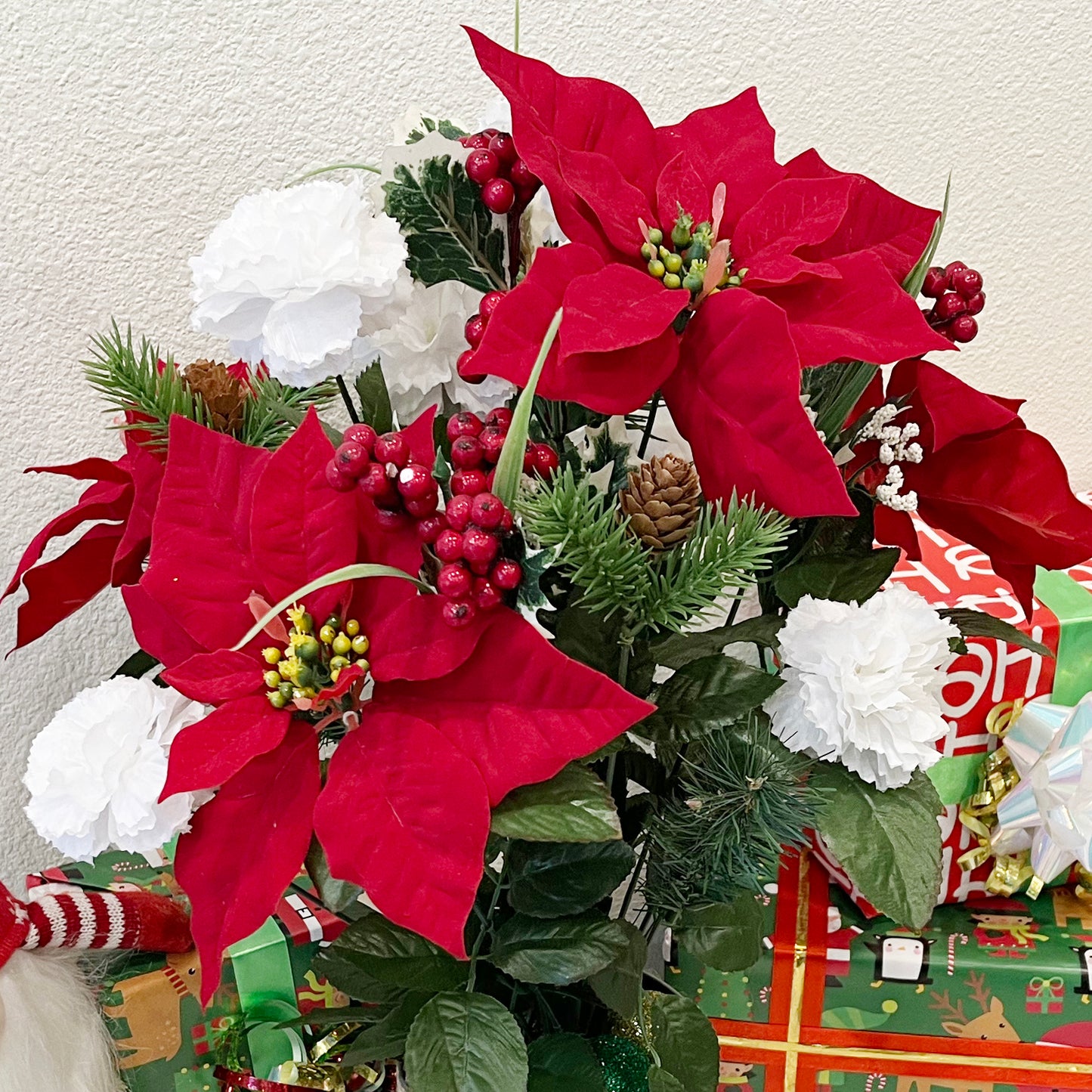 18 Stems Artificial Poinsettia Bouquet Christmas Velvet