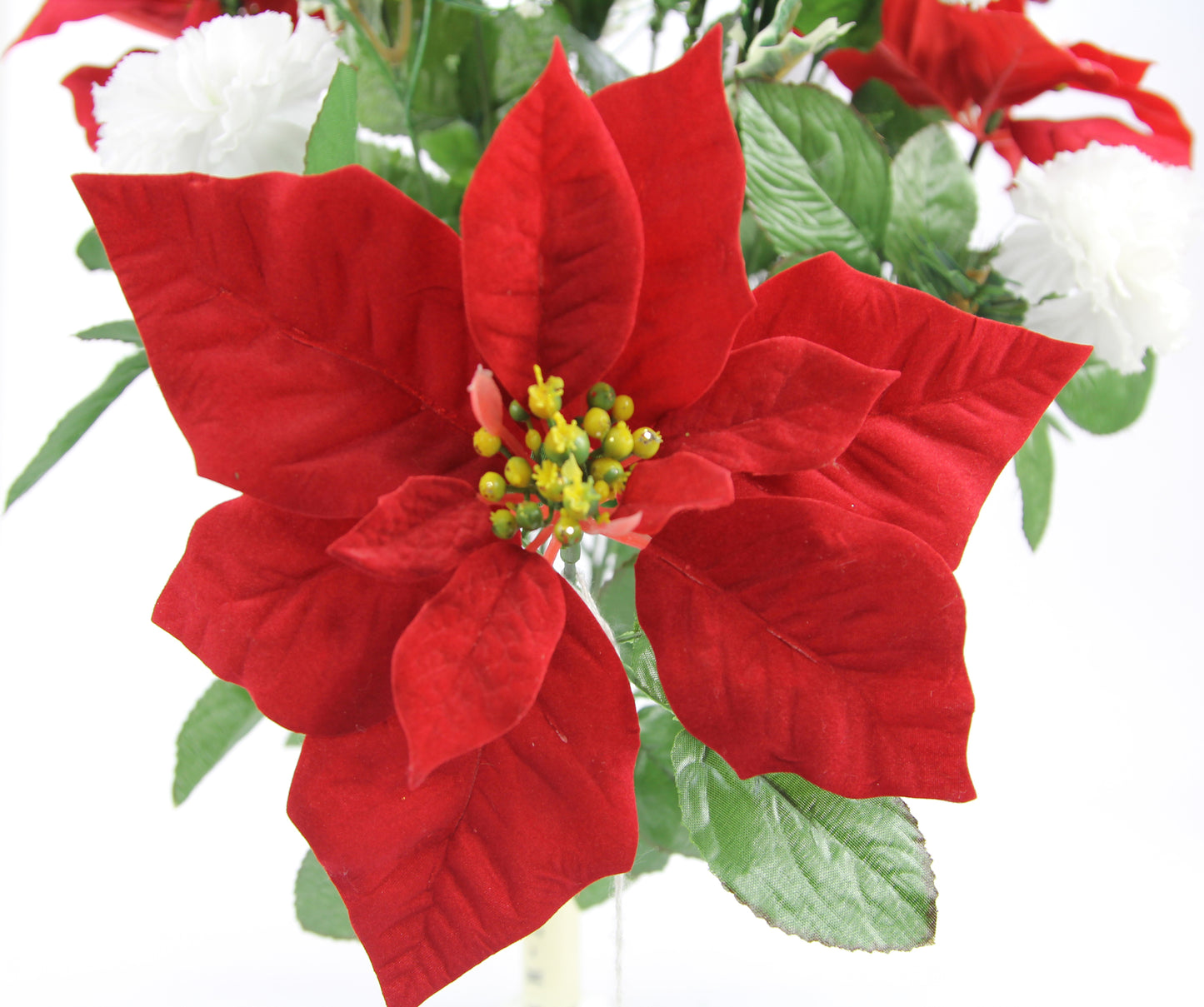 18 Stems Artificial Poinsettia Bouquet Christmas Velvet