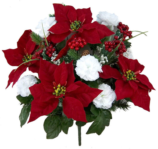 18 Stems Artificial Poinsettia Bouquet Christmas Velvet
