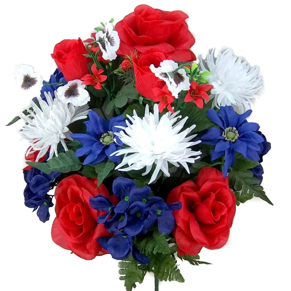 GPB073-RD/WT/BL - 18 Stems Artificial Hydrangea Red/White/Blue