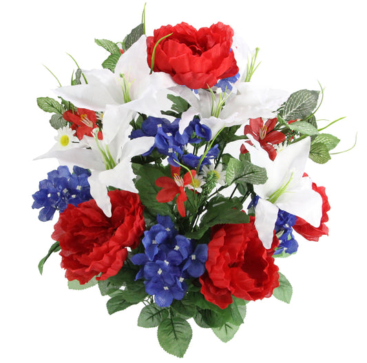 18 Stems Artificial Flower Rose Mum Patriotic Bouquet