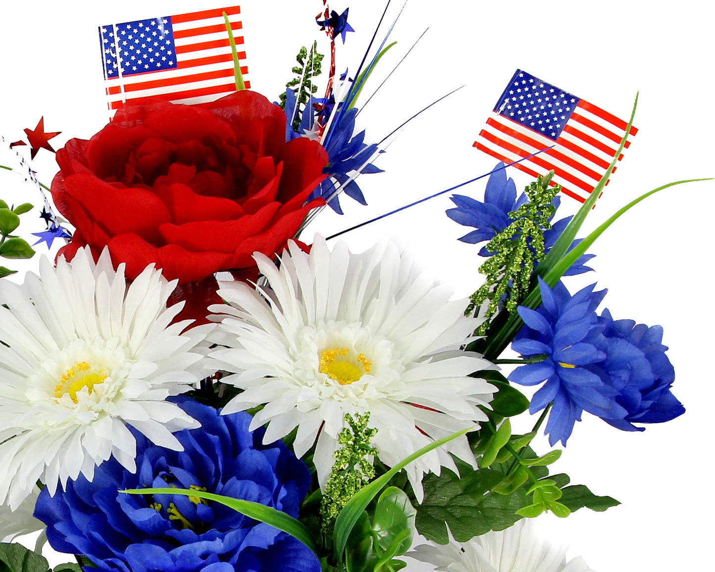 18 Stems Artificial Flower Patriotic Memorial Bouquet Peony Gerbera Daisy