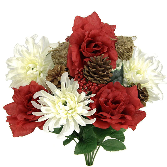 GPB4818-XMAS RD/CM Rose Spider Mum FlowersRed/Cream