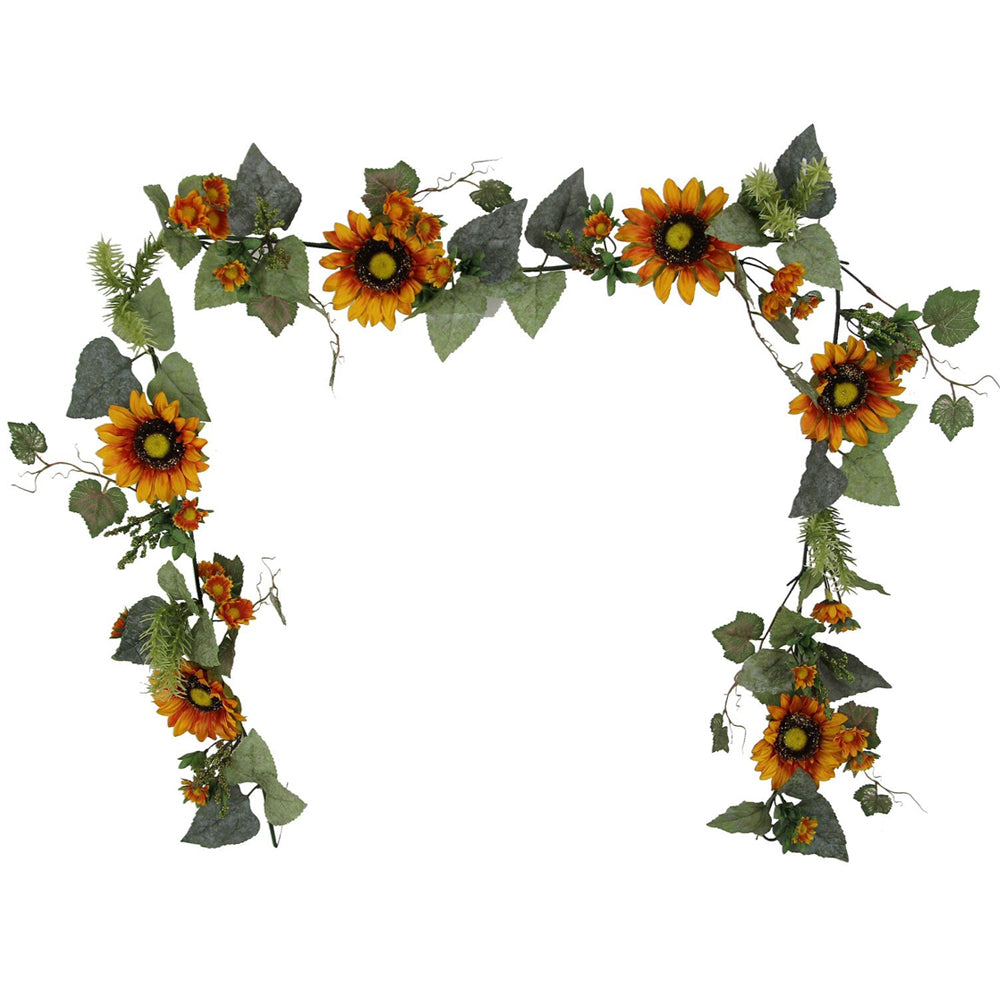 6' Artificial Sunflower with Mini Berries Flower Garland for Wedding, Restaurant & Home Decoration Arrangement, Gold, 2 Piece