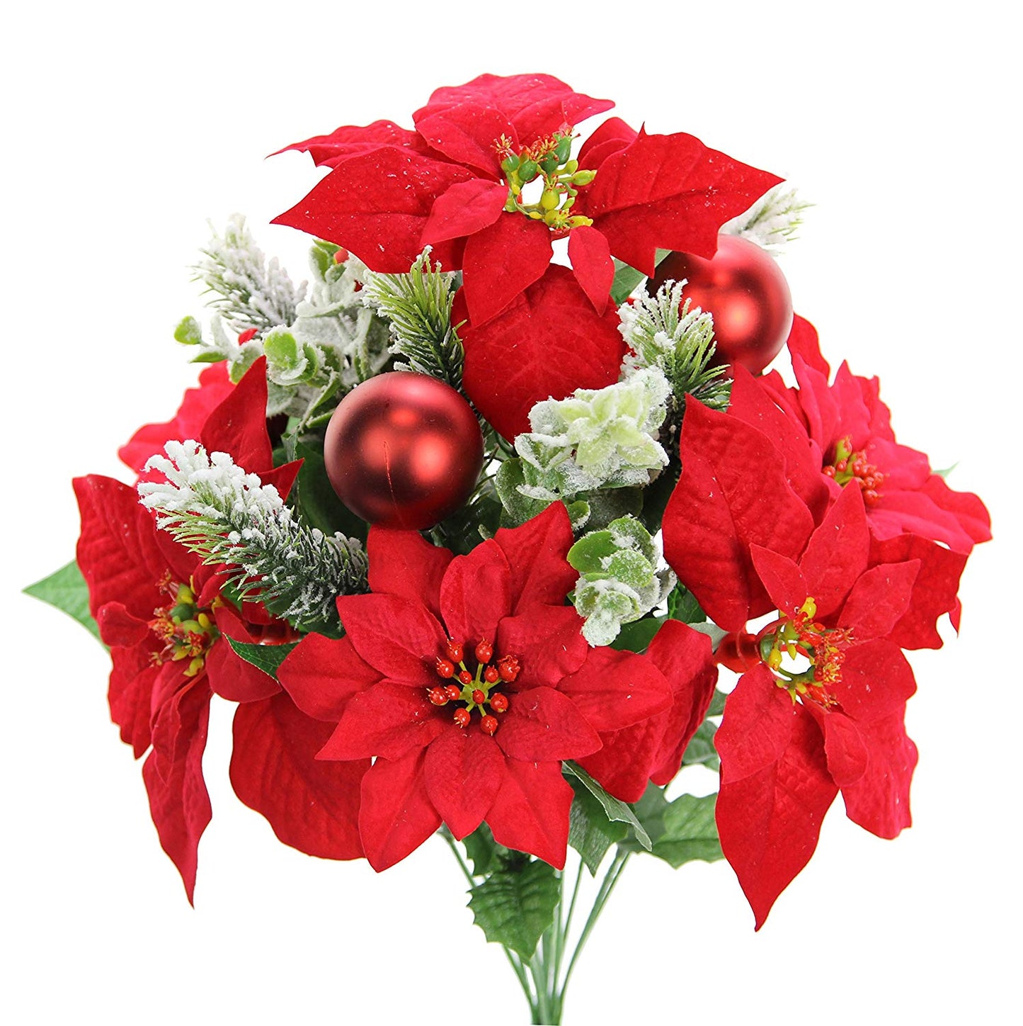 GPB7801-RED - 12 Stems Faux Velvet Poinsettia Christmas Bush