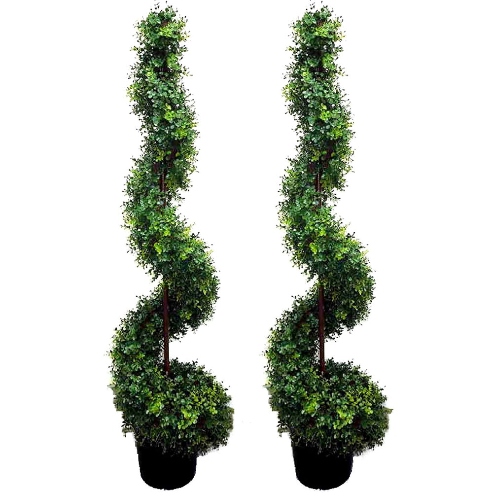 5' Artificial Money Leave Spiral Topiary Plant Tree, Set of 2,  GTR3638-NATURAL-2