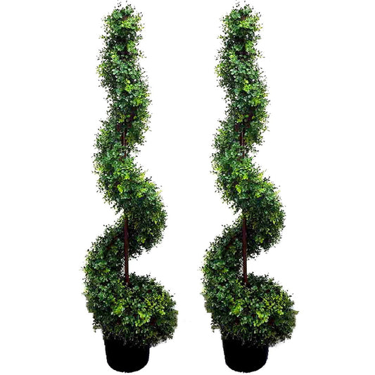 5' Artificial Money Leave Spiral Topiary Plant Tree, Set of 2,  GTR3638-NATURAL-2
