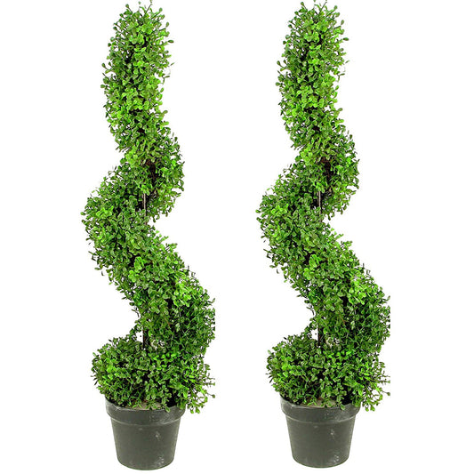 3' Artificial Boxwood Leave Spiral Topiary Plant Tree, GTR4633-NATURAL