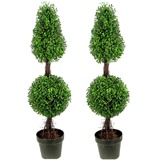3’ Artificial Boxwood Leave Double Ball Shaped Topiary Tree, GTR4634-NATURAL