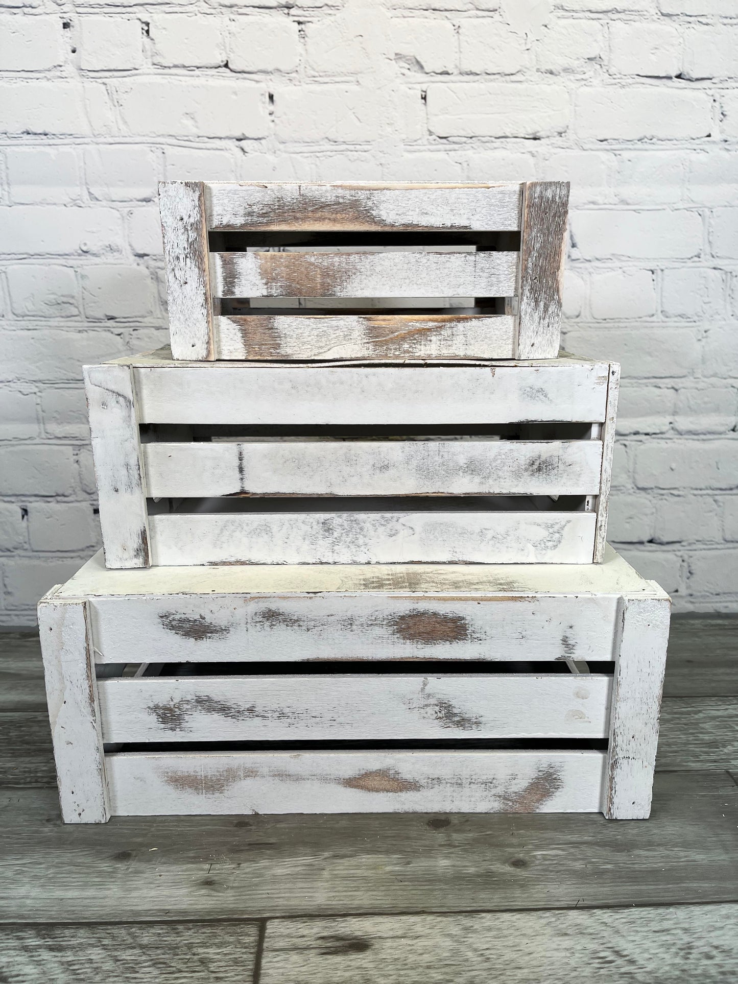 Rustic White Set Distressed Decorative Wood Crates Storage Container