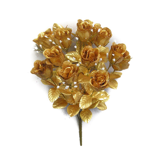 GPB265G-GOLD Artificial Rose Bouquet 14 Stems Gold