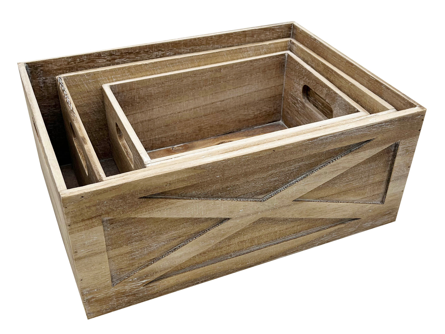 ABN5E172-WHT Rustic Nesting Wooden Crates Decorative Box, Barn Door
