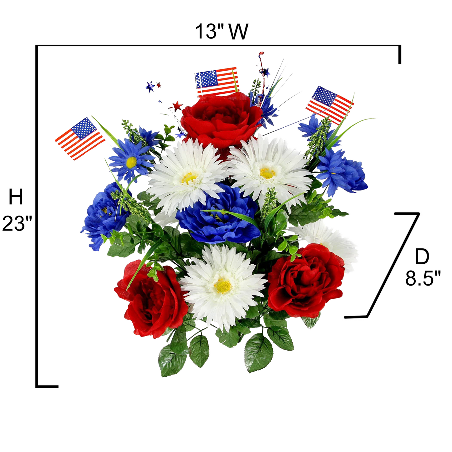 18 Stems Artificial Flower Patriotic Memorial Bouquet Peony Gerbera Daisy