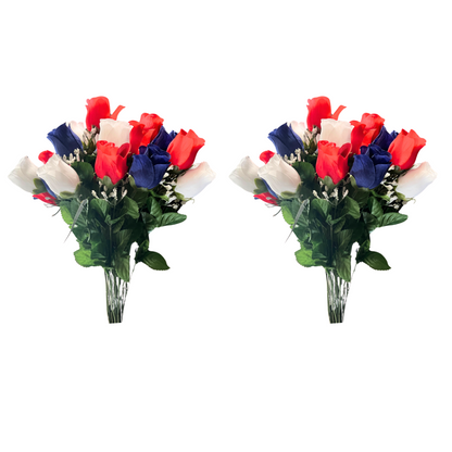 14 Stems Artificial Rosebuds Patriotic Bouquet