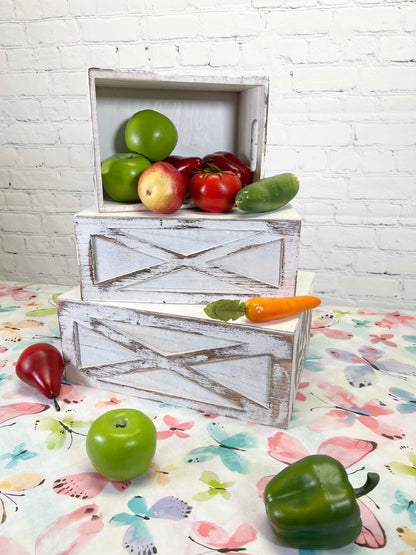 ABN5E172-WHT Rustic Nesting Wooden Crates Decorative Box, Barn Door