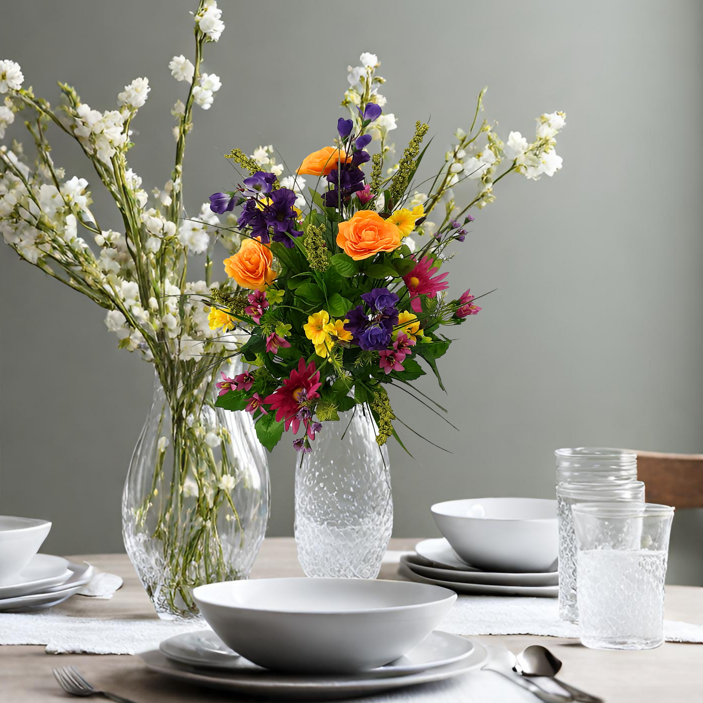 30 Stem Artificial flowers Morning Glory & Ranunculus Bush