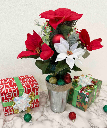 12 Stems Artificial Poinsettia Bouquet Fake Christmas Flowers