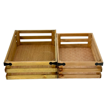 2pcs Rustic Wooden Decorative Display Crate Trays