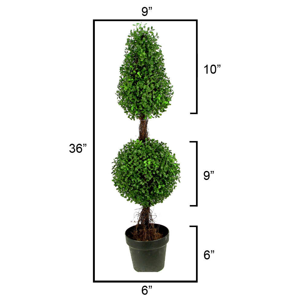 3’ Artificial Boxwood Leave Double Ball Shaped Topiary Tree, GTR4634-NATURAL