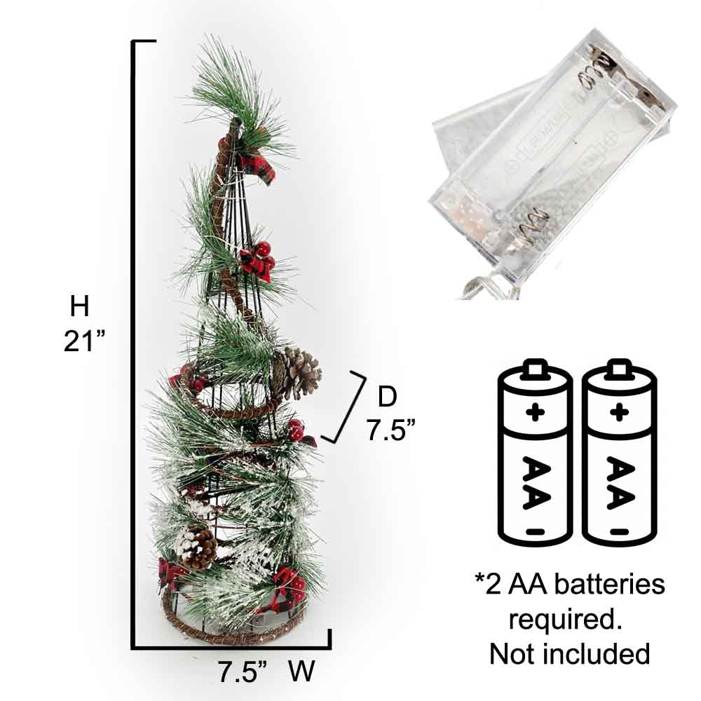 23"H Christmas Wire Cone Tree with Lights Battery Powered Decorative