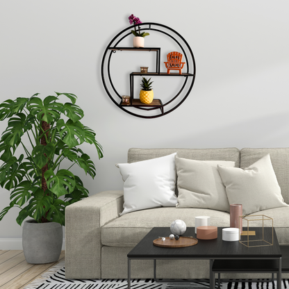 23" Mounted Iron Circle Hanging Storage Shelving Floating Shelf 3 Tier