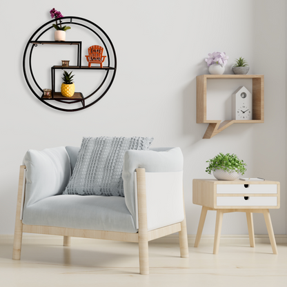 23" Mounted Iron Circle Hanging Storage Shelving Floating Shelf 3 Tier