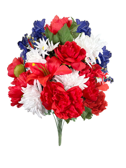 24 Stems Artificial Flower Peony Lily Mum Patriotic  Bouquet