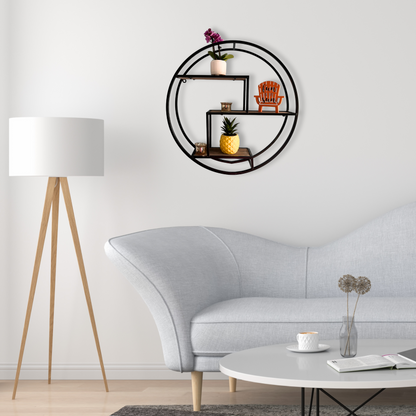 23" Mounted Iron Circle Hanging Storage Shelving Floating Shelf 3 Tier