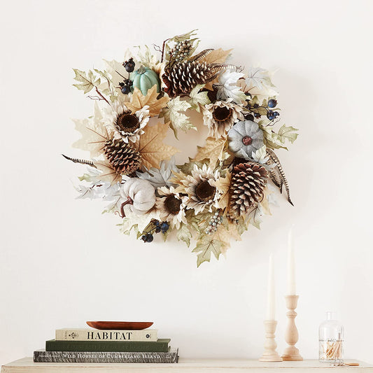 24 Inch Artificial Pumpkin Sunflower Fall    Wall Door Farmhouse Décor