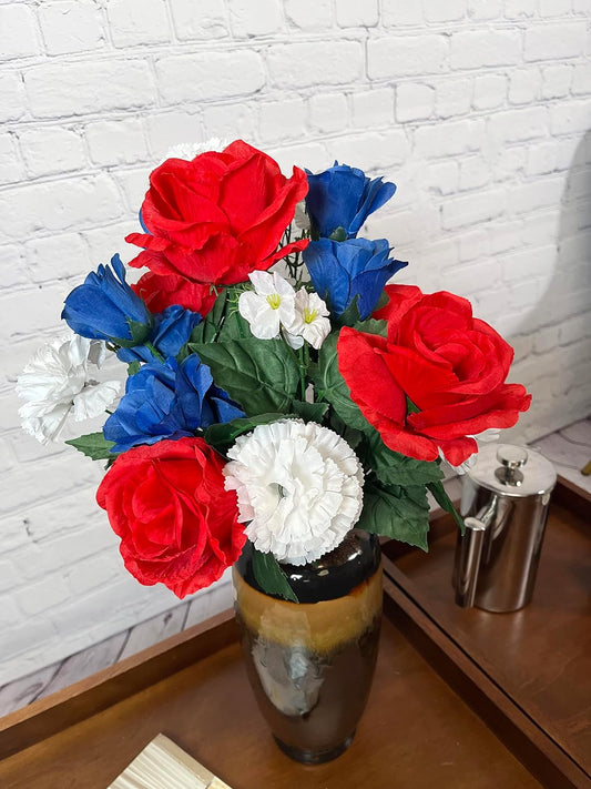 24 Stem Artificial Flowers Roses Carnation Blossom Mixed Bush Spring Faux Flower