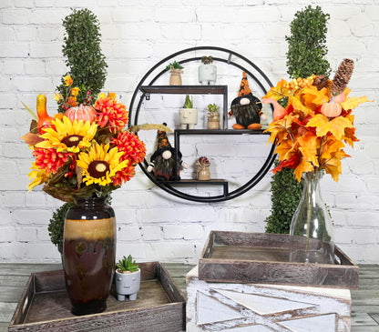 18 Stems Artificial Mums Sunflowers Zinna Silk Flowers Bush Plants