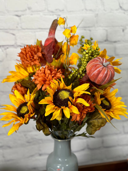 18 Stems Artificial Mums Sunflowers Zinna Silk Flowers Bush Plants