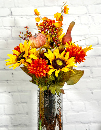 18 Stems Artificial Mums Sunflowers Zinna Silk Flowers Bush Plants