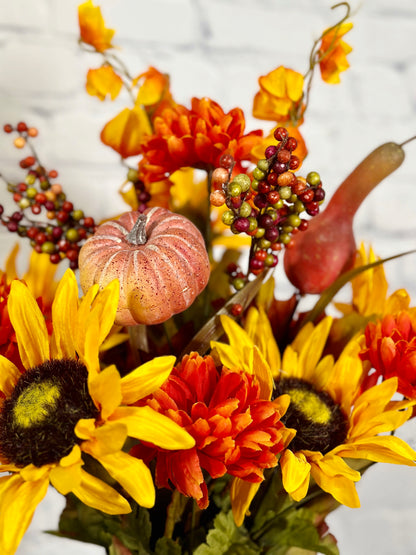 18 Stems Artificial Mums Sunflowers Zinna Silk Flowers Bush Plants