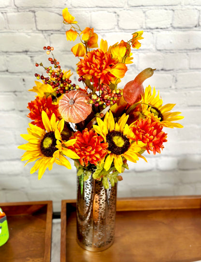 18 Stems Artificial Mums Sunflowers Zinna Silk Flowers Bush Plants