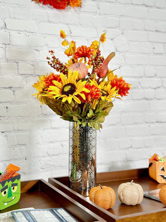 18 Stems Artificial Mums Sunflowers Zinna Silk Flowers Bush Plants