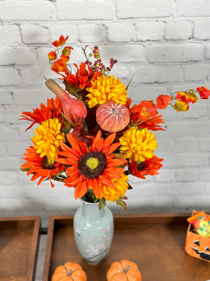 18 Stems Artificial Mums Sunflowers Zinna Silk Flowers Bush Plants