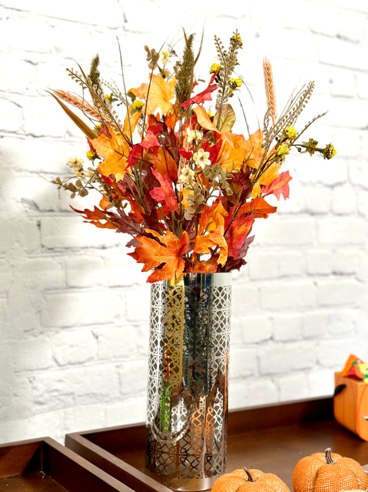 Artificial Autumn Flowers Maple Leaves Berries Fall Festive Harvest Foliage
