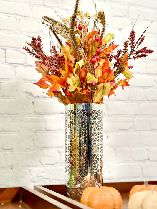 Artificial Autumn Flower Maple Leaves Berries Fall Festive Harvest Foliage