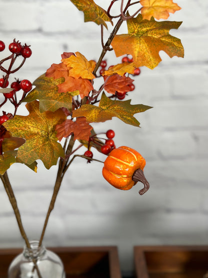 Artificial Autumn Flowers 20 Inch Faux Spray Pumpkin Fake Fruit Berry Fall