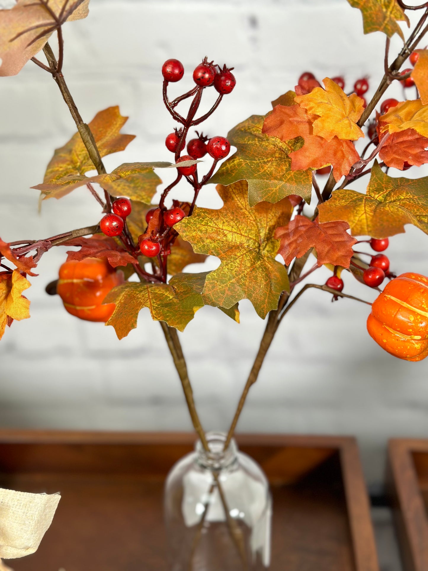 Artificial Autumn Flowers 20 Inch Faux Spray Pumpkin Fake Fruit Berry Fall