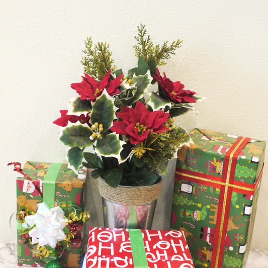 12 Stems Artificial Poinsettia Bouquet Fake Christmas Flowers