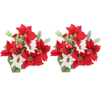 12 Stems Artificial Poinsettia Bouquet Fake Christmas Flowers