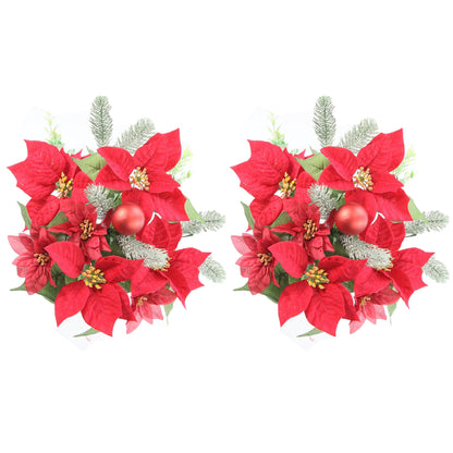 12 Stems Artificial Poinsettia Bouquet Fake Christmas Flowers