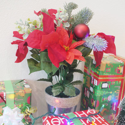 12 Stems Artificial Poinsettia Bouquet Fake Christmas Flowers