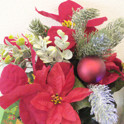 12 Stems Artificial Poinsettia Bouquet Fake Christmas Flowers