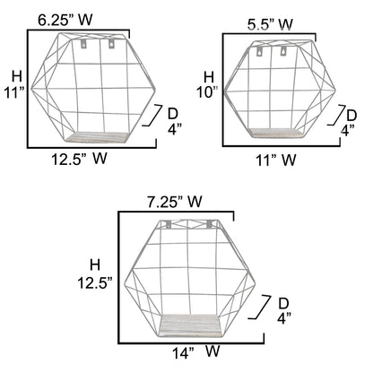3pcs Hanging Shelves Accent Wall Shelf Hexagon shelves